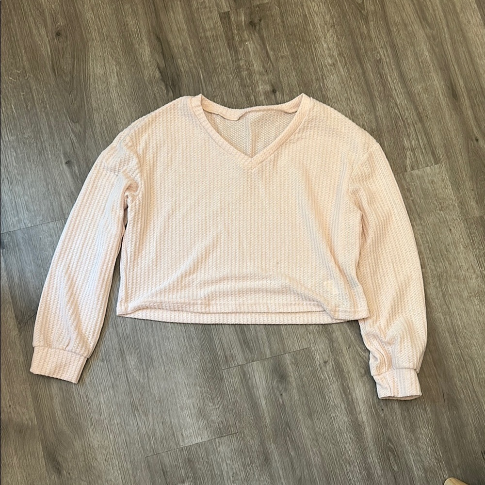 Cream V-Neck Long Sleeve Top